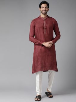 See Designs - Men Maroon & Gold-toned Woven Design Kurta