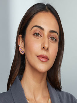 Accessher - Purple Crystal Floral and Pearl Floral Earrings (Pack Of 3)