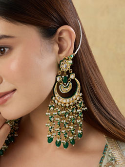 Indinoor - Aarvika Green Kundan Chandbali Earrings