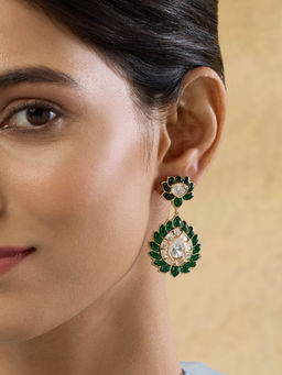 Indinoor - Liorna Green Kundan Dangler Earrings