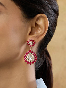 Indinoor - Liorna Red Kundan Dangler Earrings