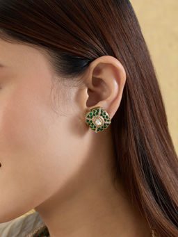Indinoor - Kiyara Green Kundan Stone Stud Earrings