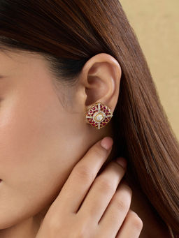 Indinoor - Kiyara Pink Kundan Stone Stud Earrings