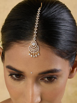 Indinoor - Avyara White Zircon Stone Studded Maangtikka