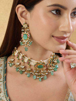 Indinoor - Mukhi Multi-Color Kundan Choker Necklace Set