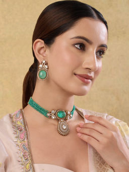 Indinoor - Ishvani Green Kundan Choker Necklace Set