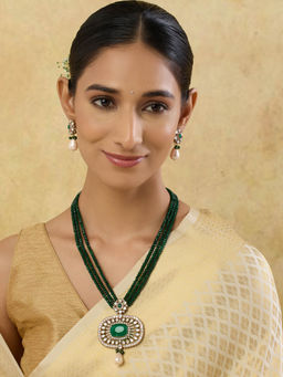 Indinoor - Pravya Green Kundan Stone Long Necklace Set