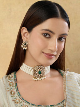 Indinoor - Rajiri Green Kundan Pearl Choker Necklace Set