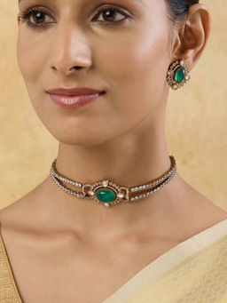 Indinoor - Meharya Green Kundan Choker Necklace Set