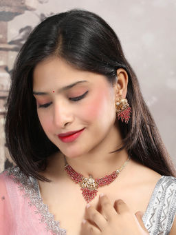 STILEADDA - Gold Plated Pink Beads Elephant Design Necklace Set