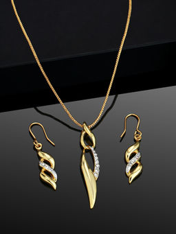 Estele - Gold Plated Abstract Designer Pendant with Earrings for Women (Set of 2)