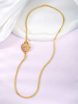Peora - Gold Plated Rani Pink White Cubic Zirconia Studded Chain Necklace