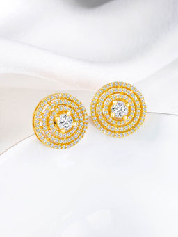 Peora - Gold Plated Cz and White Synthetic Stone Studded Stud Earrings