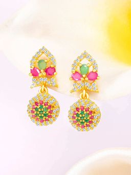 Peora - Gold Plated Multi-Color Cubic Zirconia Studded Drop Earrings