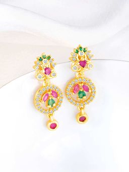 Peora - Gold Plated Multi-Color Cubic Zirconia Studded Dangle Earrings