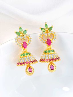 Peora - Gold Plated Cz and Multi-Color Synthetic Stone Studded Jhumki Earrings