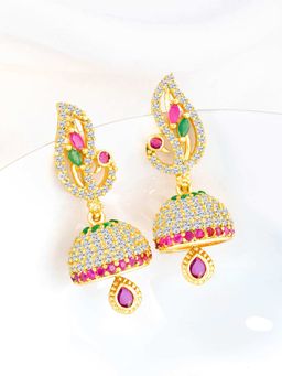 Peora - Gold Plated Multi-Color Cubic Zirconia Studded Jhumki Earrings