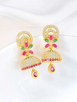 Peora - Gold Plated Multi-Color Cubic Zirconia Studded Jhumki Earrings