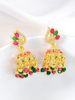 Peora - Gold Plated Multi-Color Cubic Zirconia Studded Jhumki Earrings