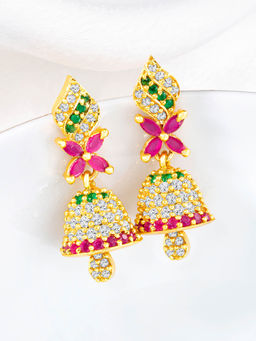 Peora - Gold Plated Cz and Multi-Color Synthetic Stone Studded Jhumki Earrings