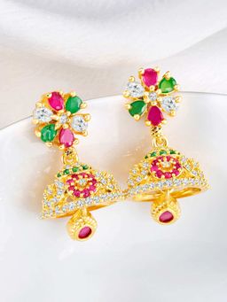 Peora - Gold Plated Multi-Color Cubic Zirconia Studded Jhumki Earrings