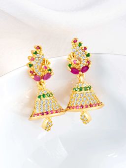 Peora - Gold Plated Cz and Multi-Color Synthetic Stone Studded Jhumki Earrings