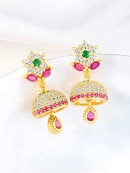 Peora - Gold Plated Multi-Color Cubic Zirconia Studded Jhumki Earrings