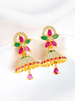 Peora - Gold Plated Cz and Multi-Color Synthetic Stone Studded Jhumki Earrings