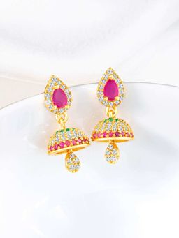 Peora - Gold Plated Cz and Multi-Color Crystal Studded Jhumki Earrings