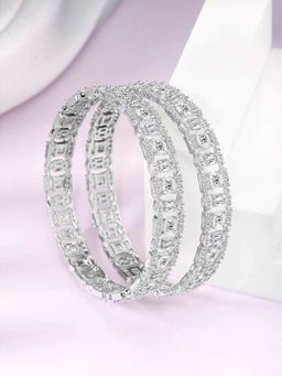 Peora - Silver Plated Cubic Zirconia Studded Stylish Bangle Set (2.6)