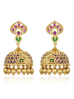 Peora - Gold Plated Multi-Color Synthetic Stone Studded Jhumki Earrings