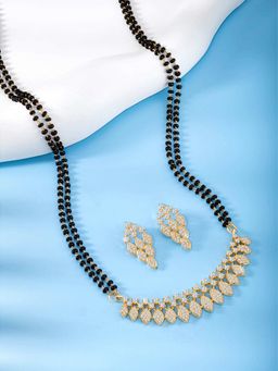 Peora - Gold Plated Cubic Zirconia Studded Mangalsutra and Stud Earrings