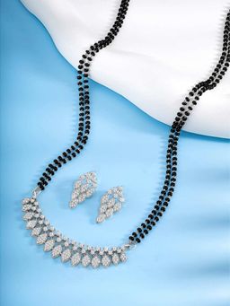 Peora - Silver Plated Cz Studded Mangalsutra and Stud Earrings
