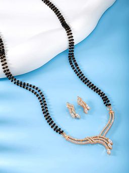 Peora - Rose Gold Plated Cz Studded Mangalsutra and Stud Earrings