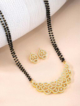 Peora - Gold Plated Cubic Zirconia Studded Mangalsutra and Earrings