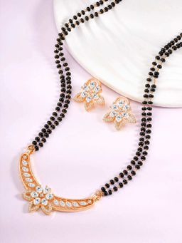Peora - Rose Gold Plated Cubic Zirconia Studded Mangalsutra and Earrings