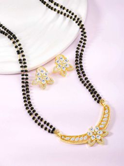 Peora - Gold Plated Cubic Zirconia Studded Mangalsutra and Earrings