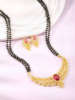 Peora - Gold Plated Cubic Zirconia and Crystal Studded Mangalsutra and Earrings