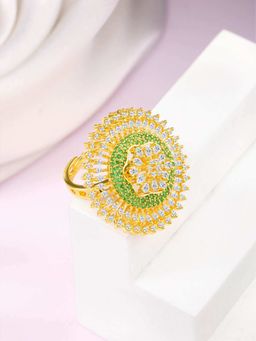 Peora - Gold Plated Cz Studded Multi-Color Statement Adjustable Finger Ring