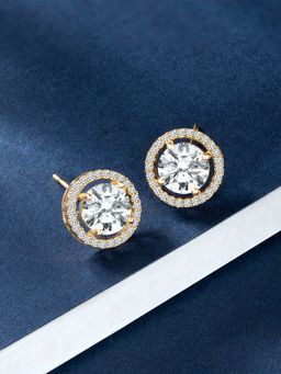 Peora - Gold Plated Cz and Crystal Studded Stylish Round Stud Earrings