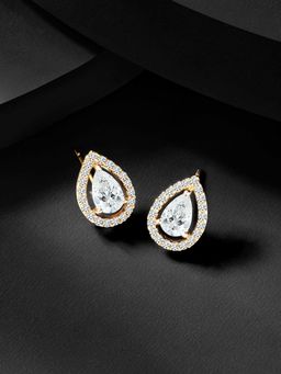 Peora - Gold Plated Cz and Crystal Studded Drop Shape Stud Earrings