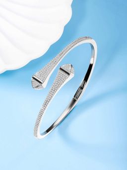 Peora - Silver Plated Cz Studded Fancy Kada Bracelet