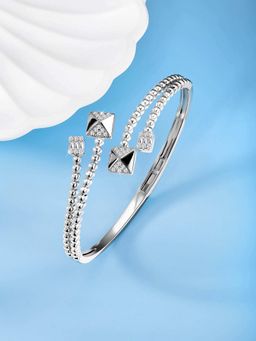 Peora - Silver Plated Cz Studded Fancy Kada Bracelet