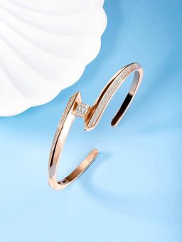 Peora - Rose Gold Plated Cz Studded Fancy Kada Bracelet