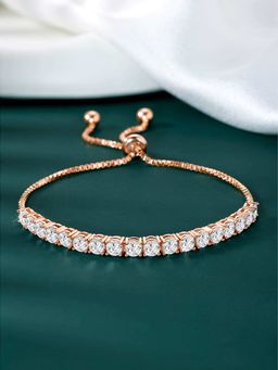 Peora - Rose Gold Plated Cz Studded Adjustable Bracelet