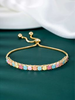 Peora - Gold Plated Multi-Color Cz Studded Adjustable Bracelet