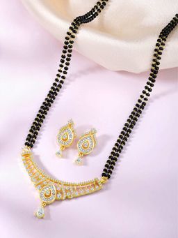 Peora - Gold Plated Cubic Zirconia Studded Mangalsutra and Earrings