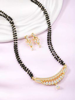 Peora - Gold Plated Cubic Zirconia Studded Mangalsutra and Earrings