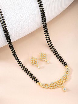 Peora - Gold Plated Cubic Zirconia Studded Mangalsutra and Earrings