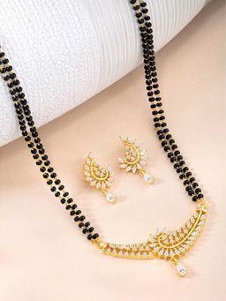 Peora - Gold Plated Cubic Zirconia Studded Mangalsutra and Earrings